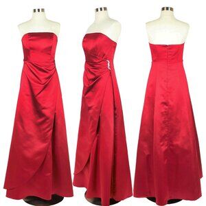 NWT David's Bridal Gown Womens Sz 8 Red Satin Strapless Formal A-line Style 8567